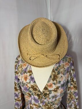 Scala Natural-Tone Straw Sun Hat with Bow